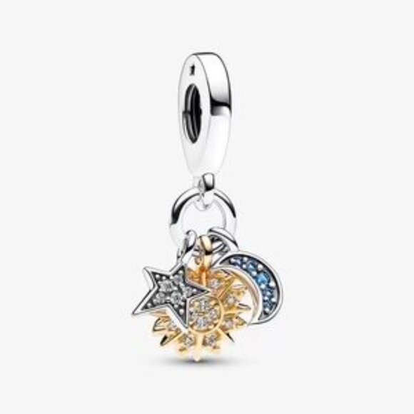 Pandora Two-tone Celestial Triple Dangle Charm - Picture 1 of 4